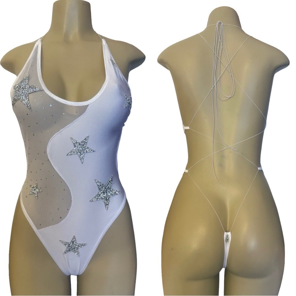 Exotic Dancewear Elegant White Star Women's One-Piece Swimsuit